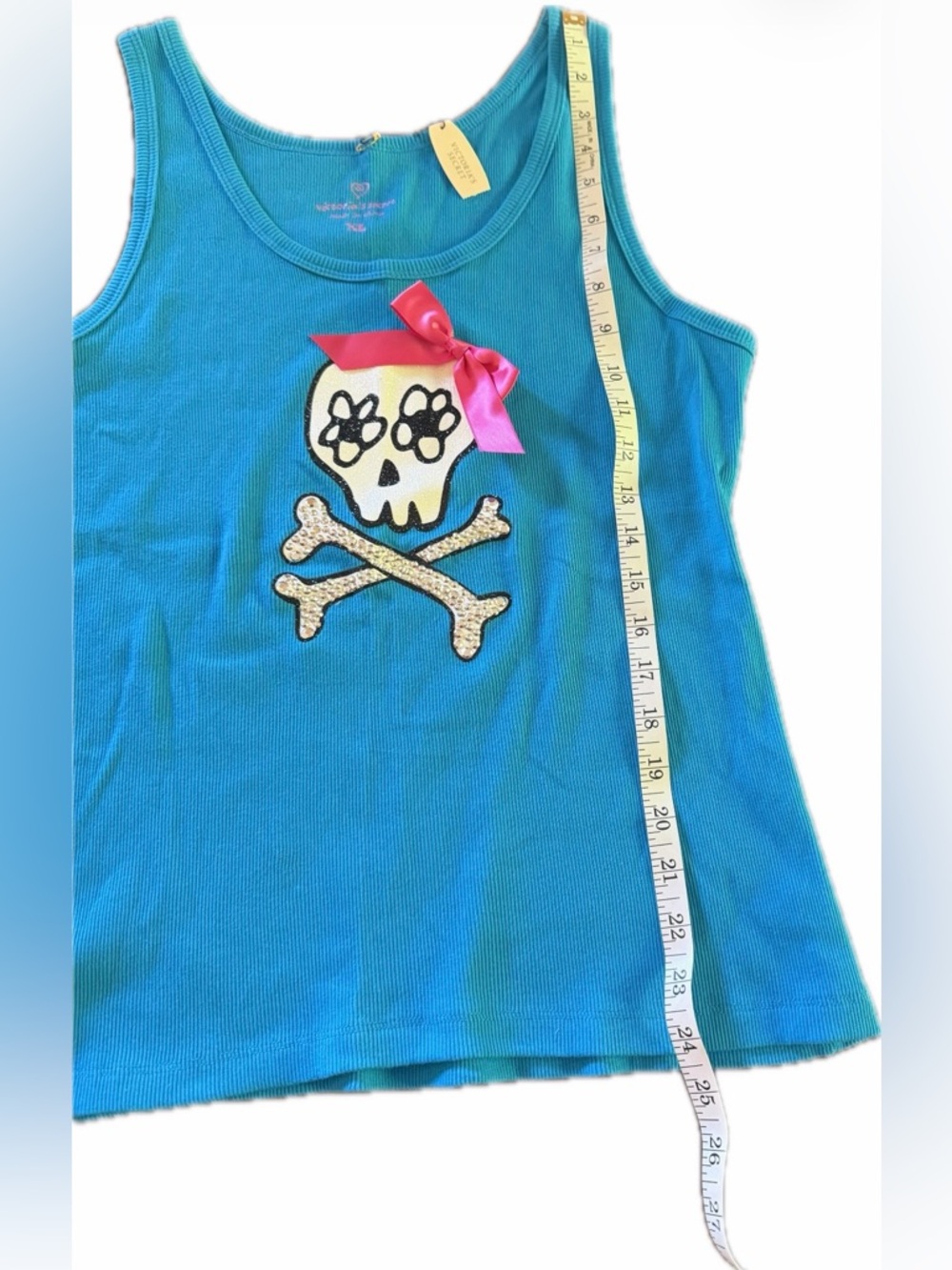 Victoria's Secret pajama set Blue Tank with Skull Pink Bow pants rock on guitar - Picture 8 of 12
